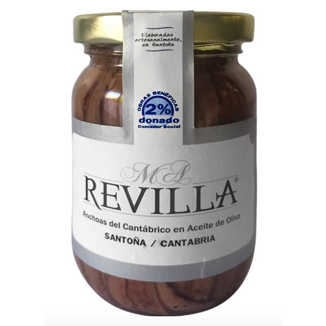 Kantabrische Sardellen / Sardellenfilets / Anchovisfilets in DOP Santoña Olivenöl. Marke Revilla. 160 g Glas.