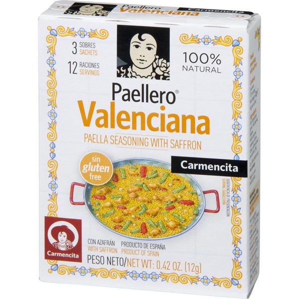 Gewürze / Aromen für Paella Valenciana mit Safran. Marke Carmencita. 12g  Packung.